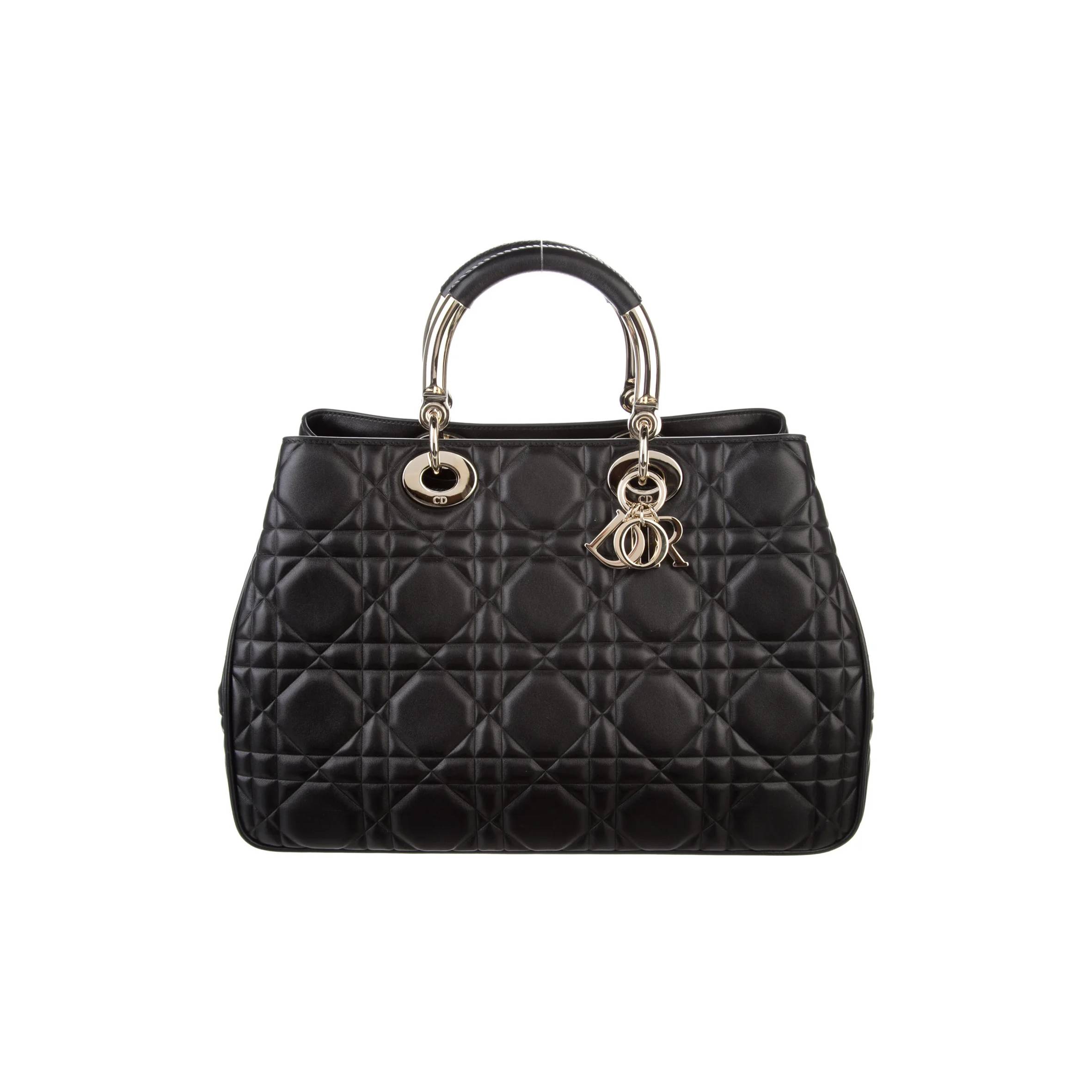 DIOR LADY 95.22 GOLD HARDWARE DIANA HANDBAG CALFSKIN LEATHER BAG MEDIUM BLACK  (39*25*16.5cm)